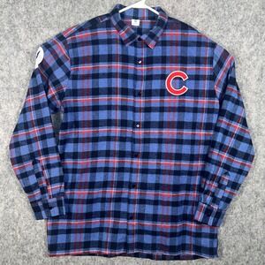 Chicago Cubs MLB Plaid Flannel Button Down Shirt Blue Red Mens XL